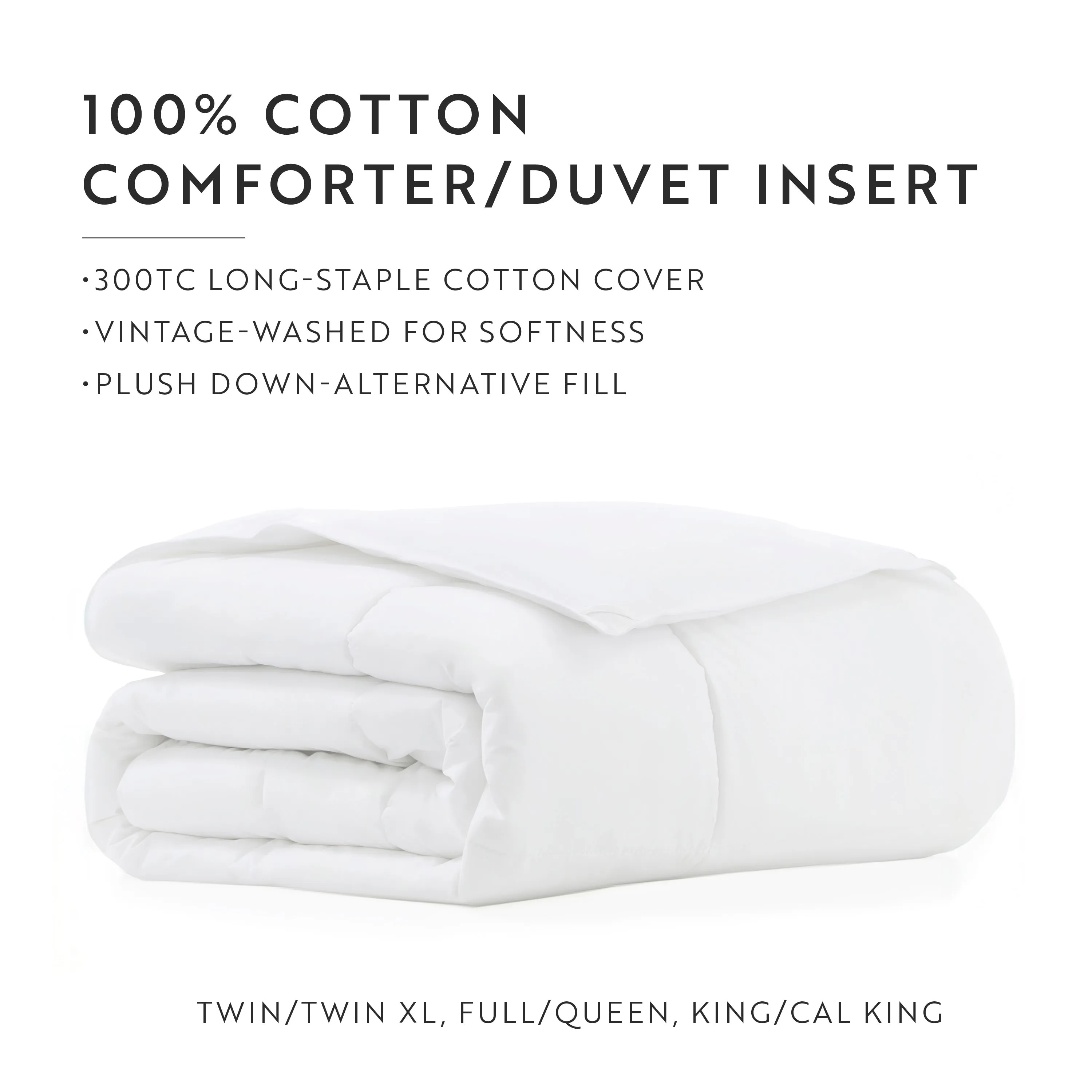 100% Cotton Down Alternative Comforter - Vintage Washed and Brushed Cotton Shell, Hallow Fiber Down Alt Fill, Super Plush