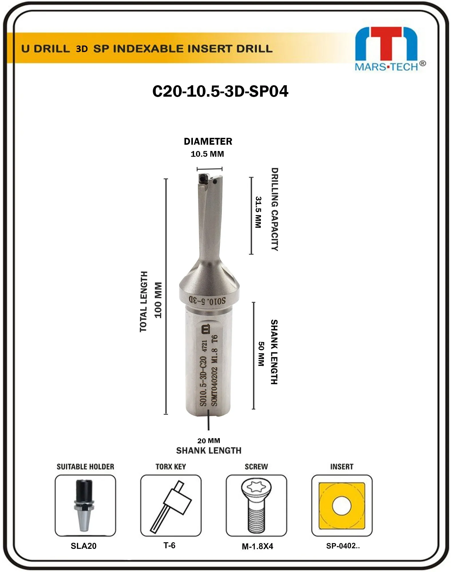 10.5 mm u drill suitable to SOMT040202 insert