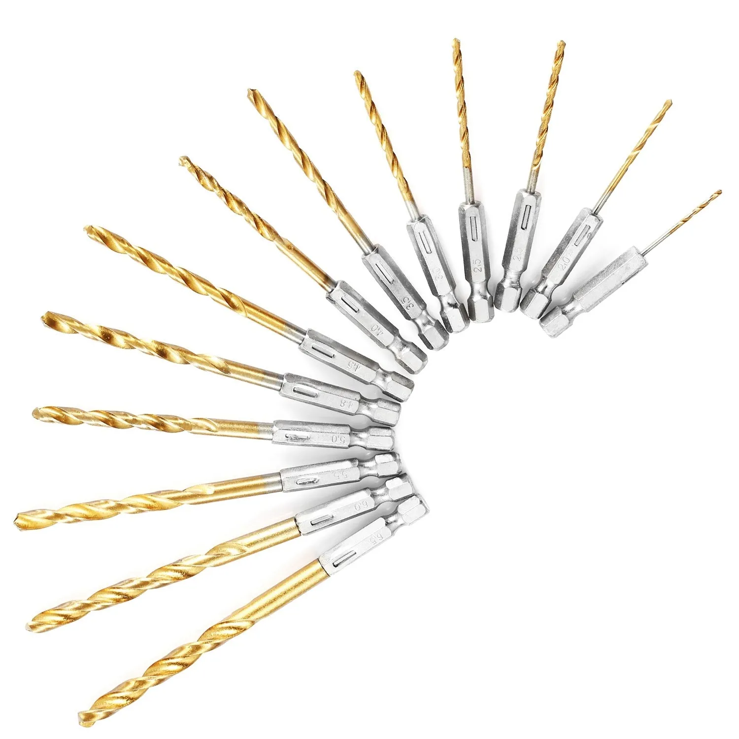 13 Pcs Hex Shank Drill Bit Set Titanium Coated Twist Drill Set High Speed Steel