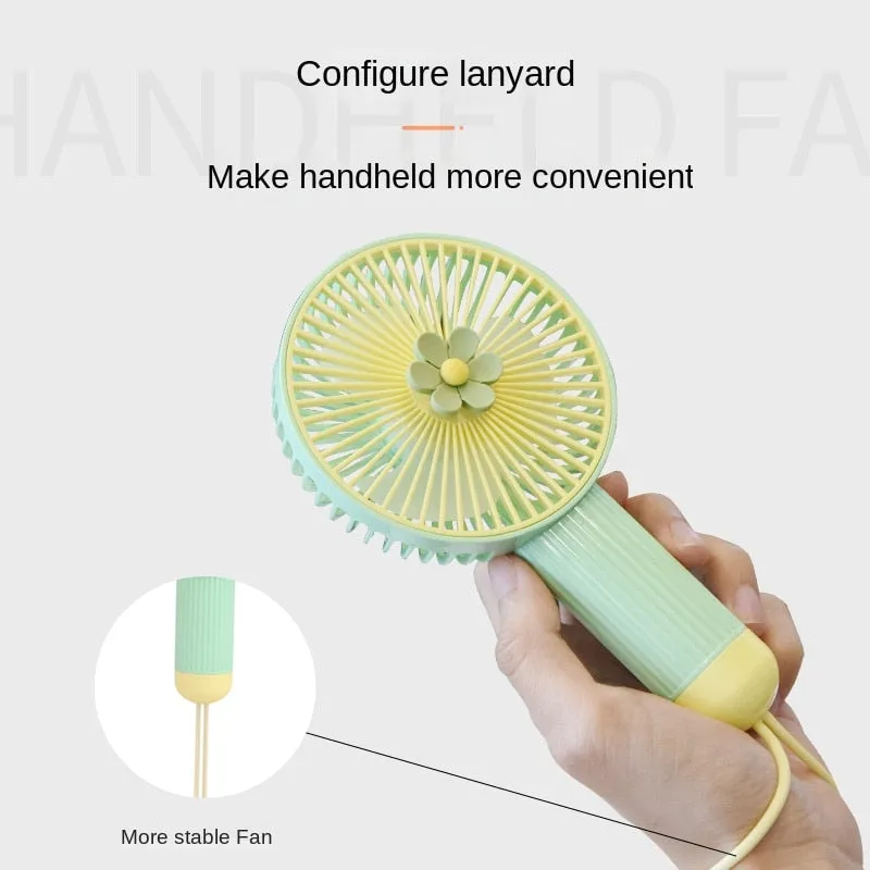 2023 New Flowers Simple Handheld Fan Outdoor with Lanyard Pocket Mini Fan Portable Three-gear Wind U