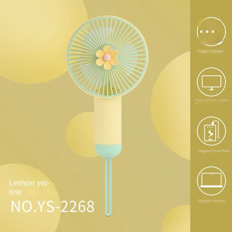 2023 New Flowers Simple Handheld Fan Outdoor with Lanyard Pocket Mini Fan Portable Three-gear Wind U