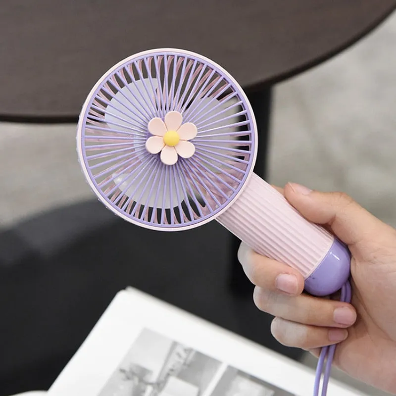 2023 New Flowers Simple Handheld Fan Outdoor with Lanyard Pocket Mini Fan Portable Three-gear Wind U