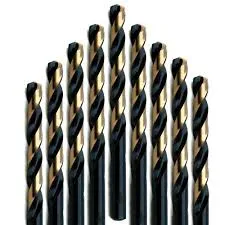 #22 Wire Size Jobber Length Drill Bit - Black and Gold - Split Point - 12 Pack