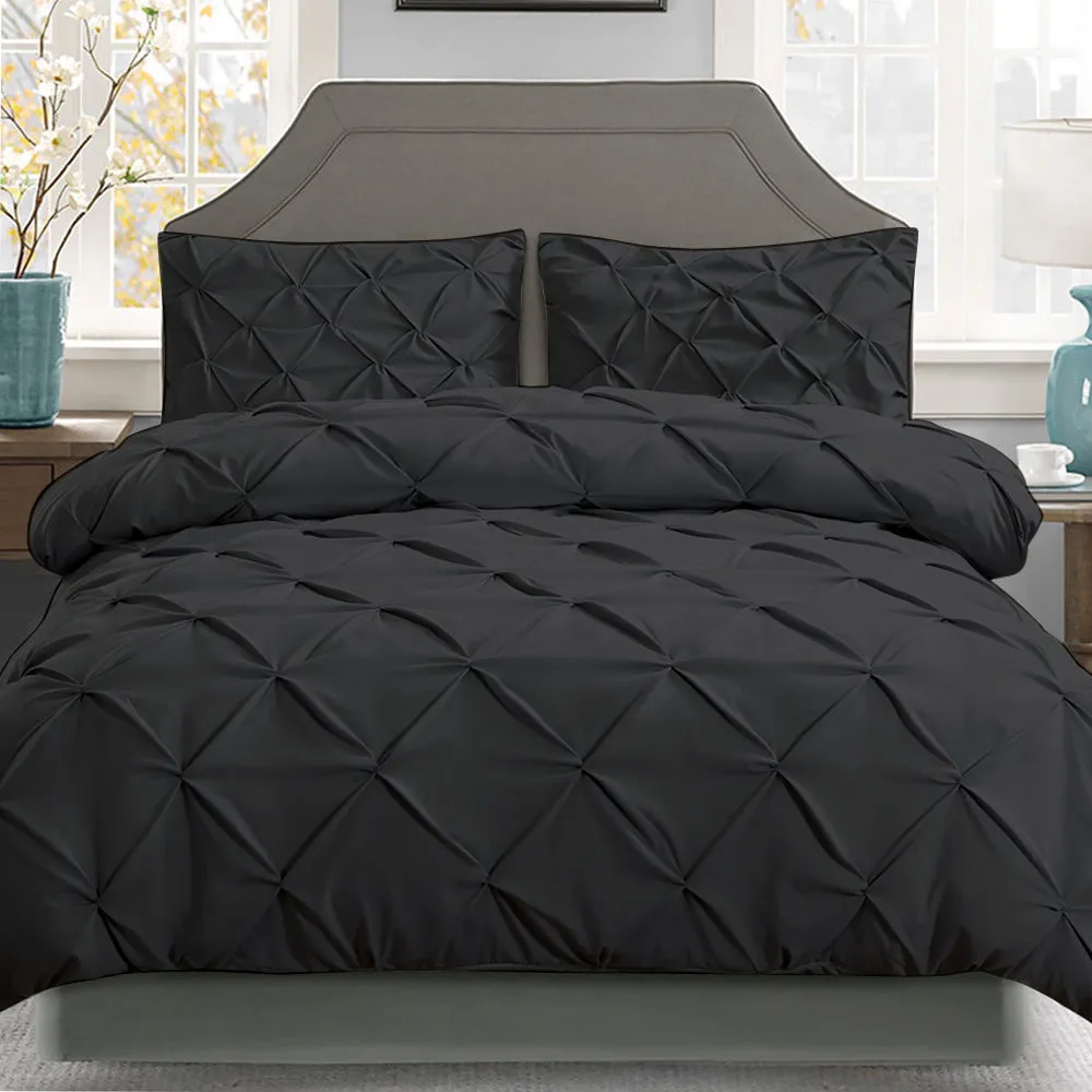 3-Piece Black Pinch Pleated Quilt Cover Set Queen Giselle Bedding