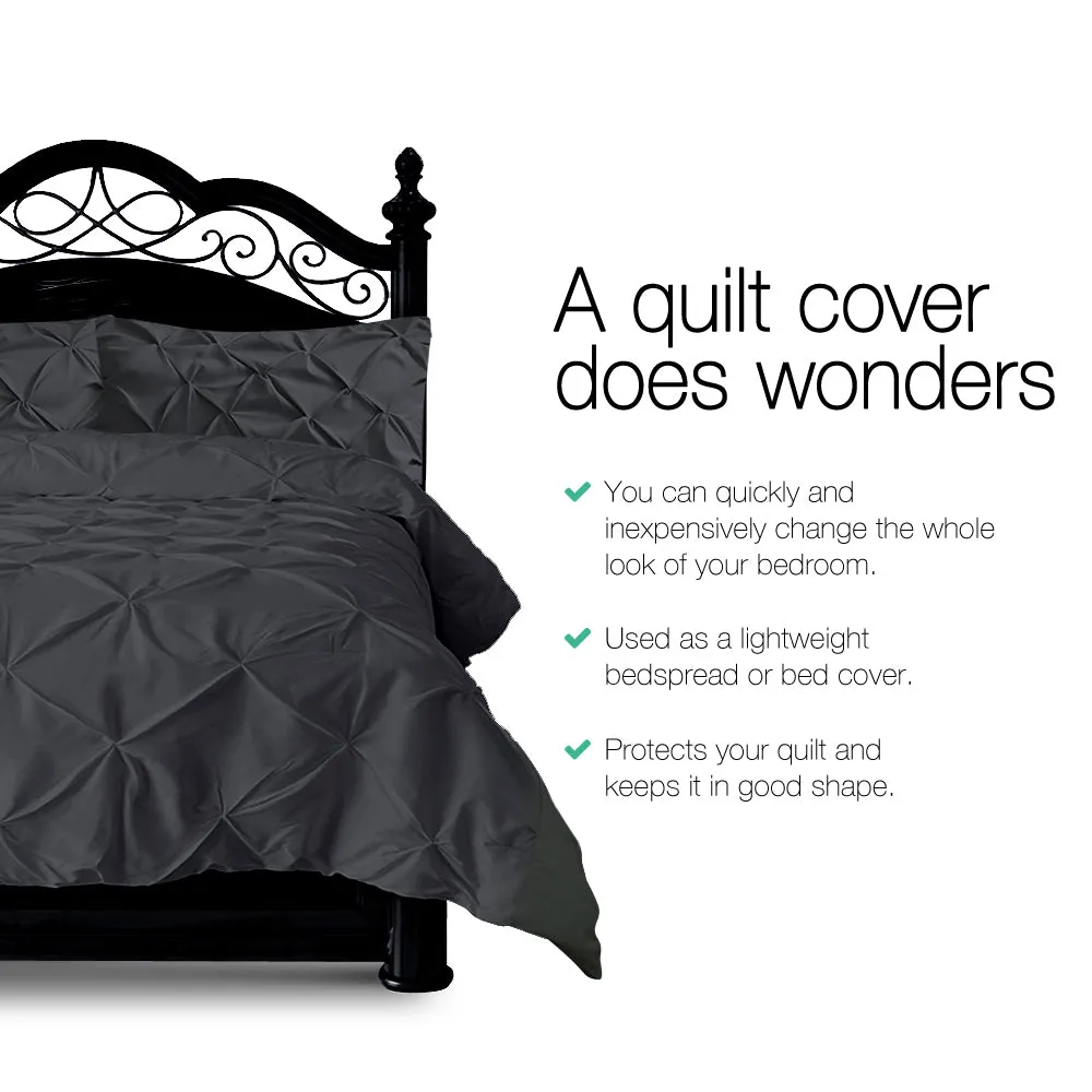 3-Piece Black Pinch Pleated Quilt Cover Set Queen Giselle Bedding