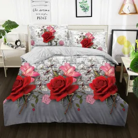 3D 4piece Bedding Set Duvet Cover Colorful Fitted Sheet Complete Floral Printed Set & 2 Pillowcases (319)