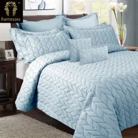 9 Pieces Ultrasonic Comforter Set Queen Steel Blue