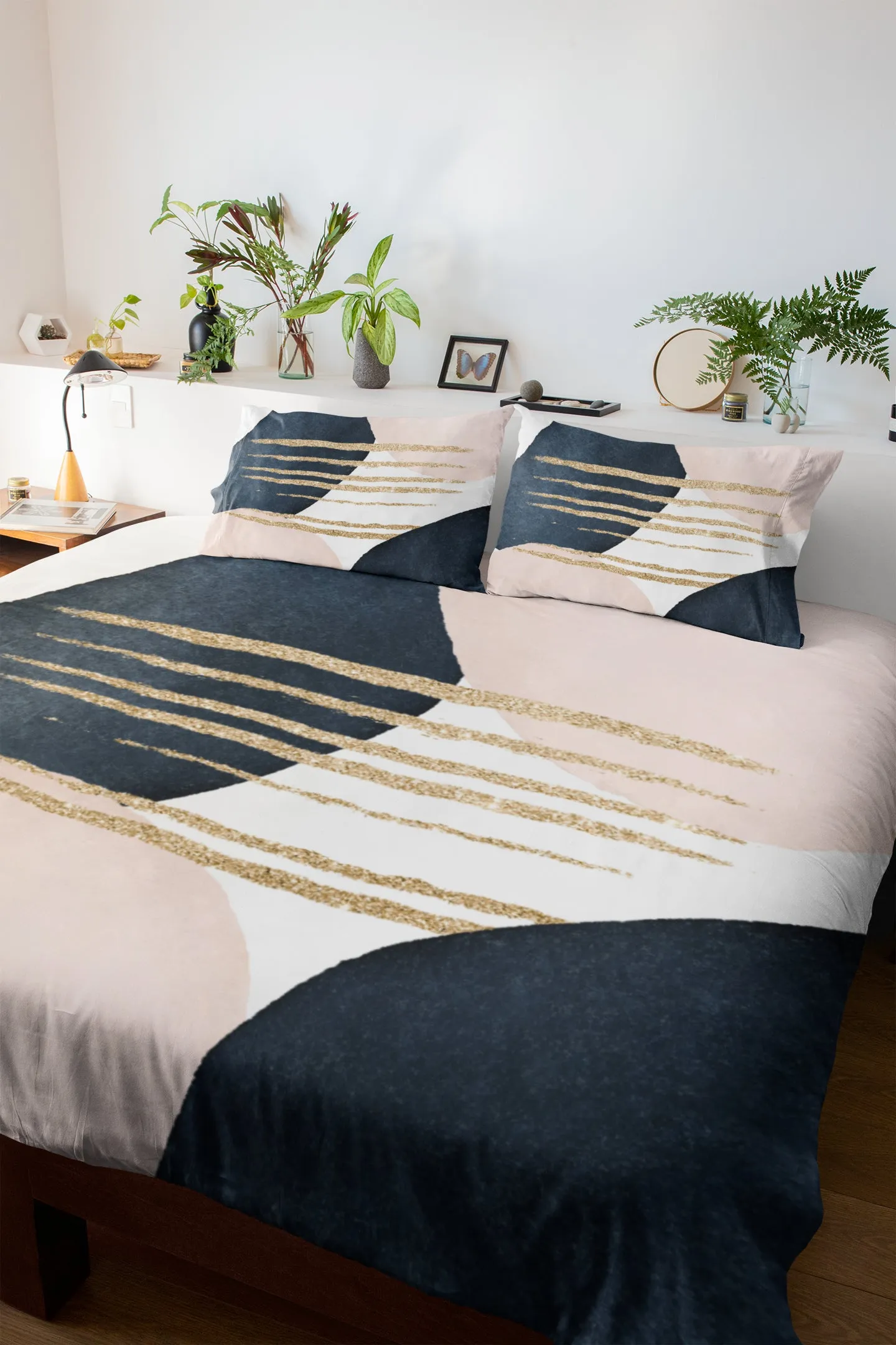 Abstract Duvet Cover | Blush Pink, Navy Blue