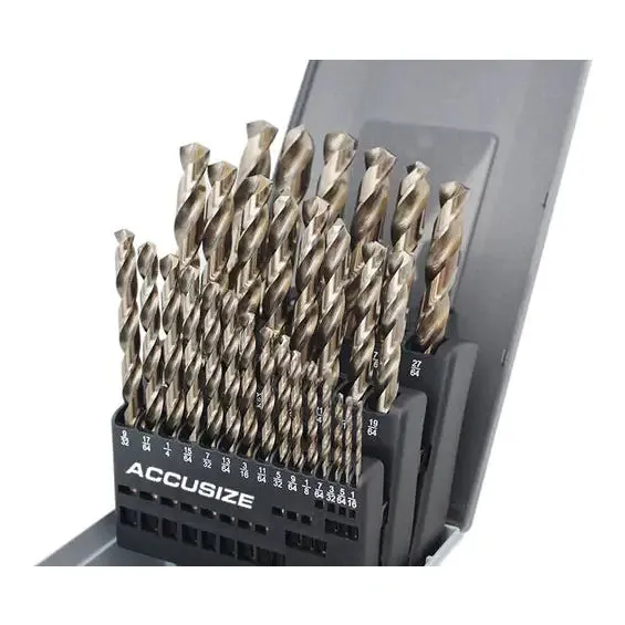 Accusize 0422-0029 - 29 Ps/set 135 Degree Split Point, M35 (HSS 5% Cobalt), 1/16" - 1/2" by 1/64" Jobber Drill Set in Germany Rose-Plastic Box, Cobalt drill bit set