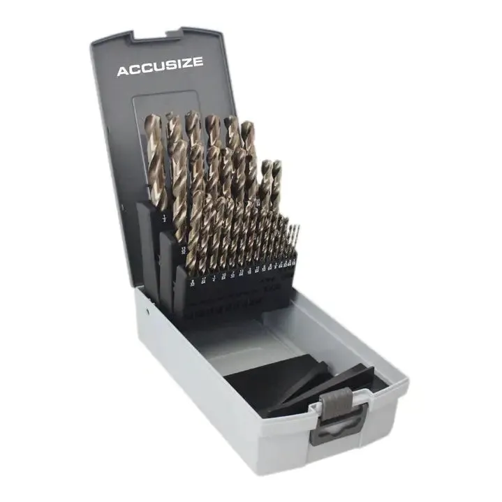 Accusize 0422-0029 - 29 Ps/set 135 Degree Split Point, M35 (HSS 5% Cobalt), 1/16" - 1/2" by 1/64" Jobber Drill Set in Germany Rose-Plastic Box, Cobalt drill bit set