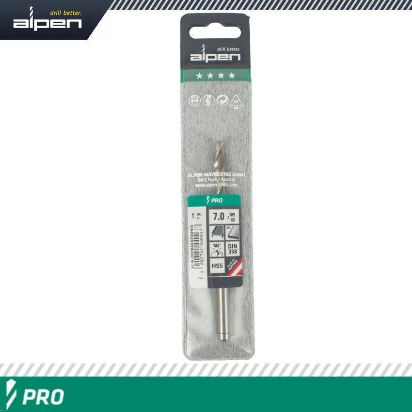 ALPEN ALPEN PRO HSS 7MM DRILL DIN 338 RN 135 SPLIT POINT PLASTIC WALLET ALP1840070