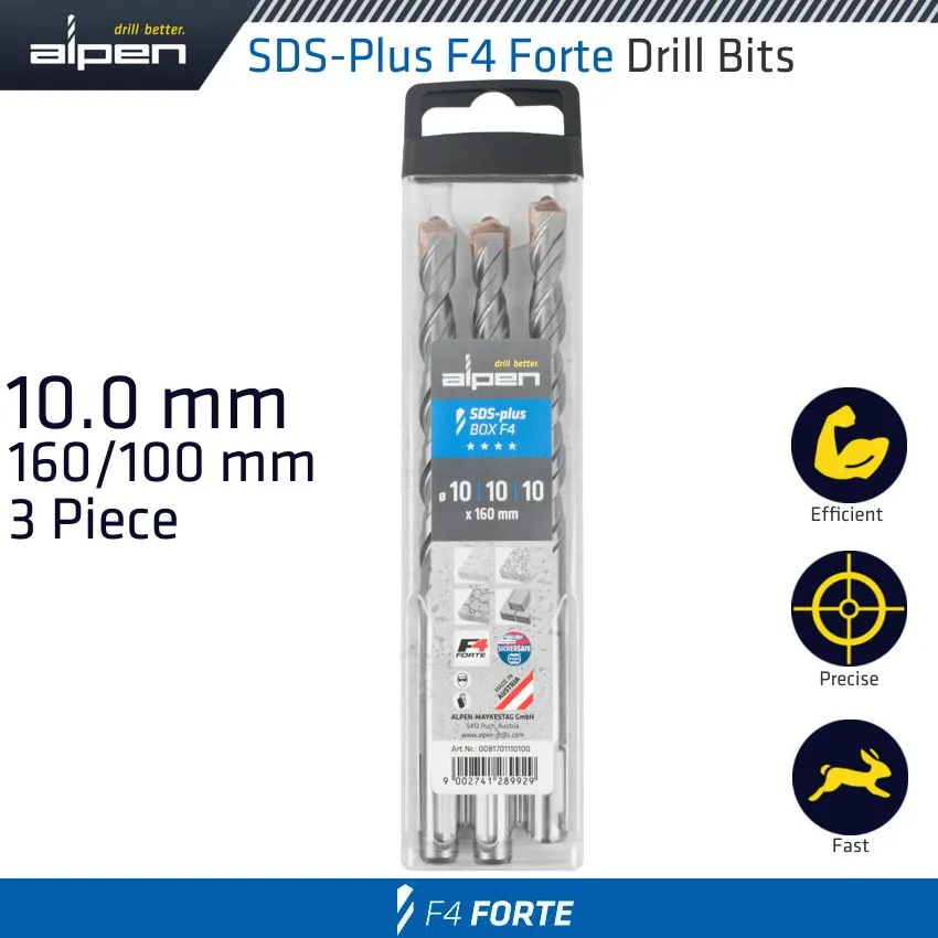 ALPEN SDS PLUS F4 BIT 10MM X 160 X 100 X 3 PCS DRILL HAMMER ALP817011101