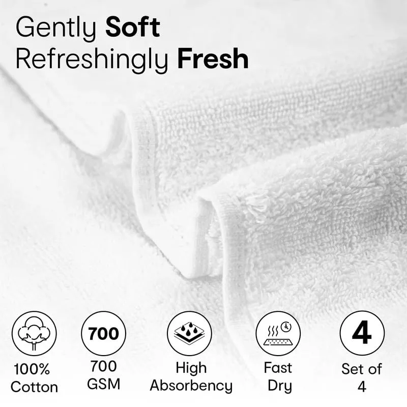 Anko Australia 100% Cotton 700 GSM Ribbed Towel Set | 2 Bath Towels, 2 Hand Towels | Super-Soft, Absorbent, Quick-Drying | White Cotton Towels for Bath, Travel & Gym | 135x68cm & 60x40cm