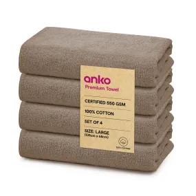 Anko Australia 100% Cotton Malmo 550 GSM | Light Gray Bath Towel | 150 x 75 cm Extra Large Bath Towel | Soft, Absorbent, Quick Dry, Fade-Resistant Face Towels | Travel, Gym, Salon Towel (Pack of 4)