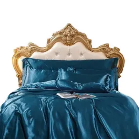 Anyhouz Beddings Blue AU EU King Size 3 Pc High End Satin Smooth Duvet Cover Set Luxury Polyester Silky Soft Cozy Bedding Set