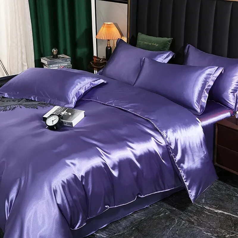 Anyhouz Beddings Indigo AU Single Size 2 Pcs High End Satin Smooth Duvet Cover Set Luxury Polyester Silky Soft Cozy Bedding Set