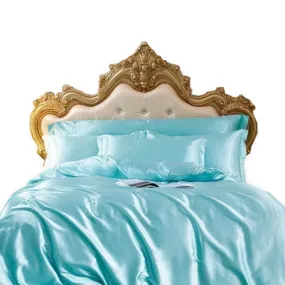 Anyhouz Beddings Sky Blue US Queen Size 3 Pcs High End Satin Smooth Duvet Cover Set Luxury Polyester Silky Soft Cozy Bedding Set