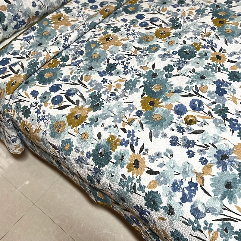 Aqua Yellow Floral Printed Cotton 3 Piece Bedspread Bedding Set