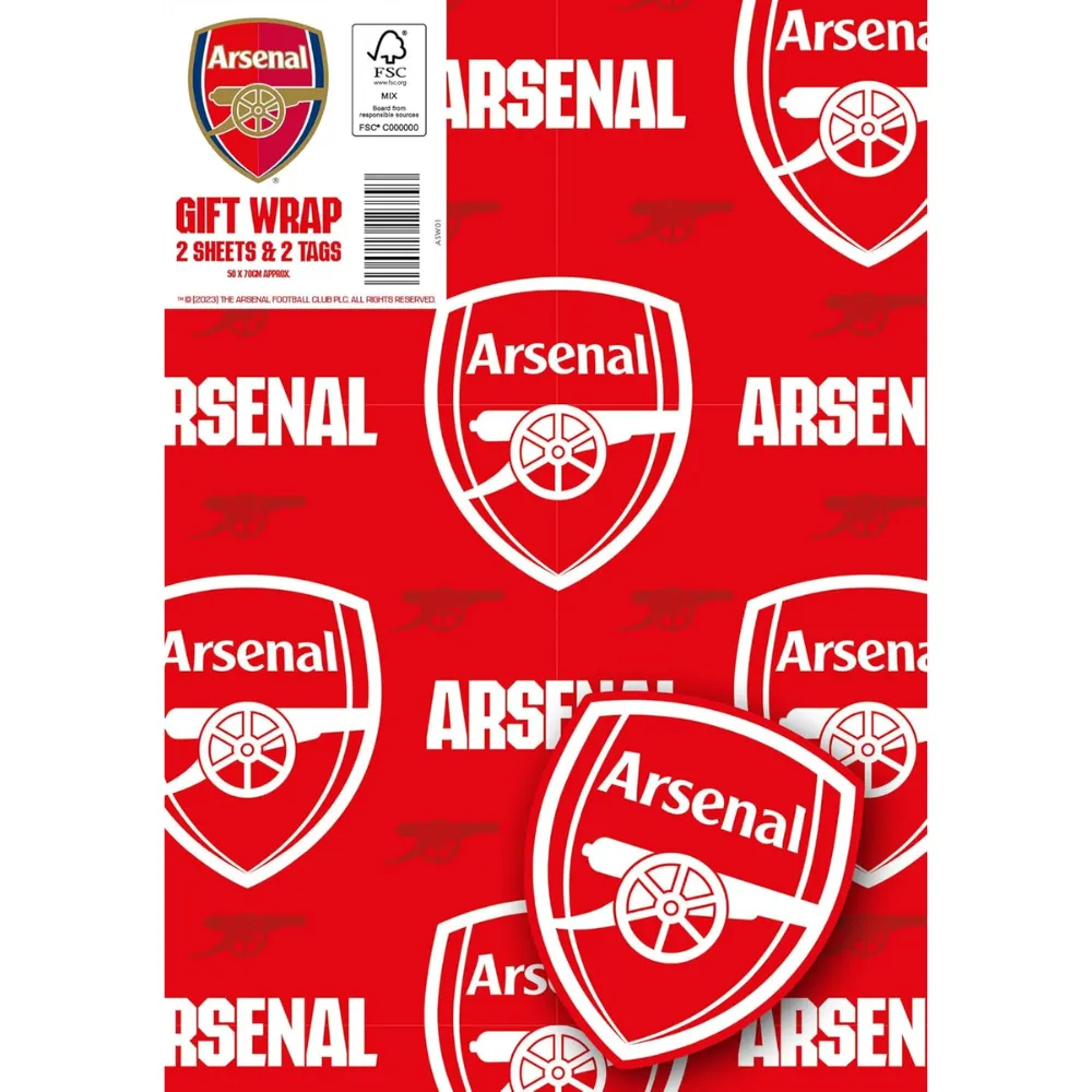 Arsenal Official Crest (2 Sheets 2 Tags) Gift Wrap