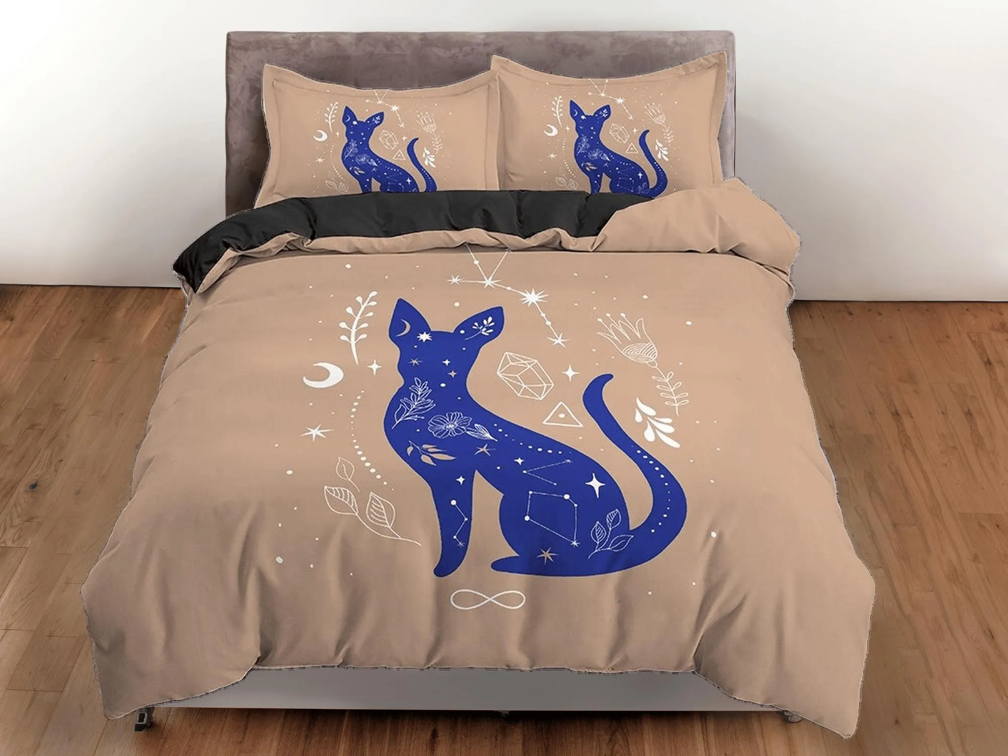 Astrology Zodiac Mystic Cat Boho Bedding, Bohemian Dorm Bedding, Duvet Cover Set, Aesthetic Duvet Cover King Queen Full Twin Single