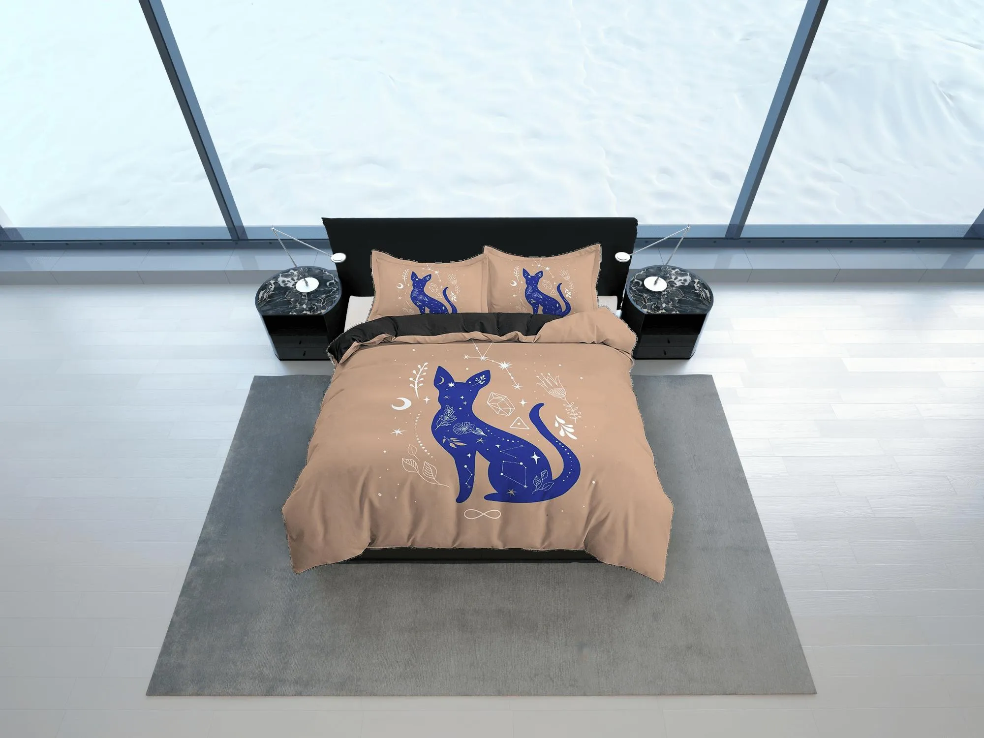 Astrology Zodiac Mystic Cat Boho Bedding, Bohemian Dorm Bedding, Duvet Cover Set, Aesthetic Duvet Cover King Queen Full Twin Single