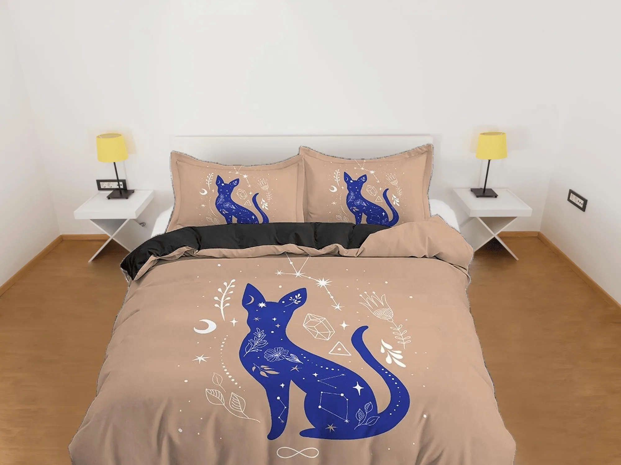 Astrology Zodiac Mystic Cat Boho Bedding, Bohemian Dorm Bedding, Duvet Cover Set, Aesthetic Duvet Cover King Queen Full Twin Single