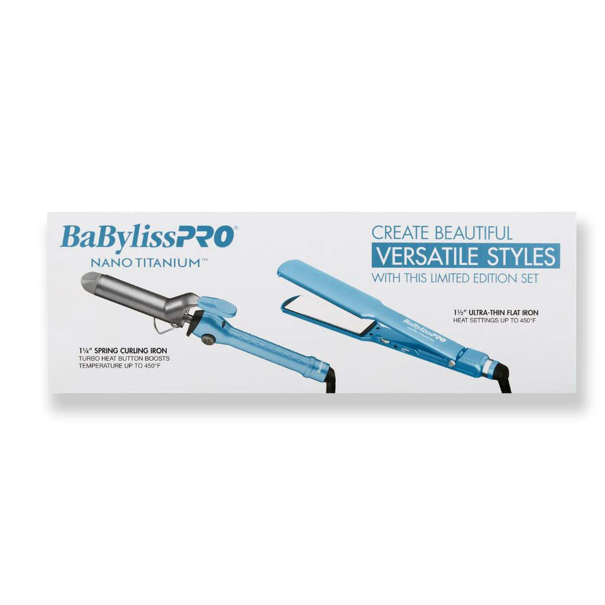 BabylissPRO Nano Titanium 1.5" Ultra Thin Flat Iron   1.25" Spring Curling Iron Set - Item No. BNTPP69