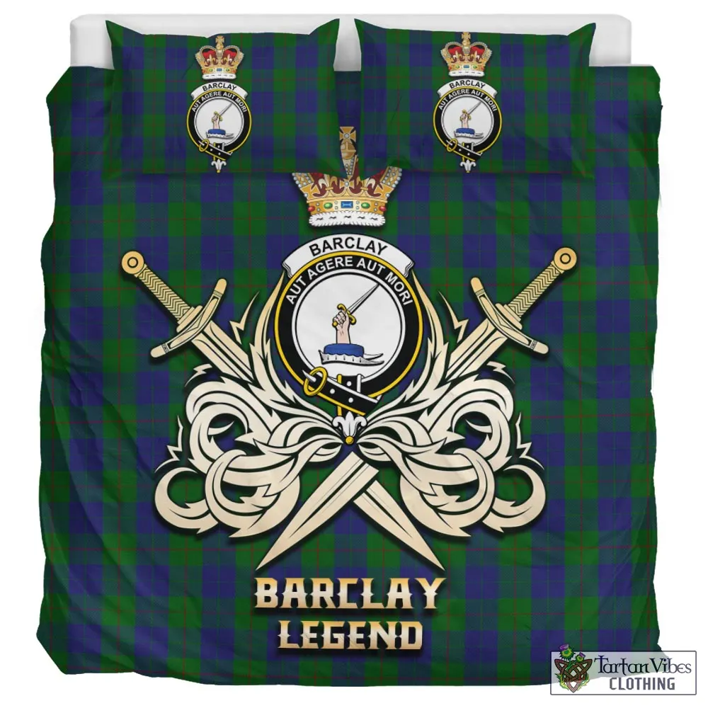 Barclay Tartan Bedding Set with Clan Crest and the Golden Sword of Courageous Legacy