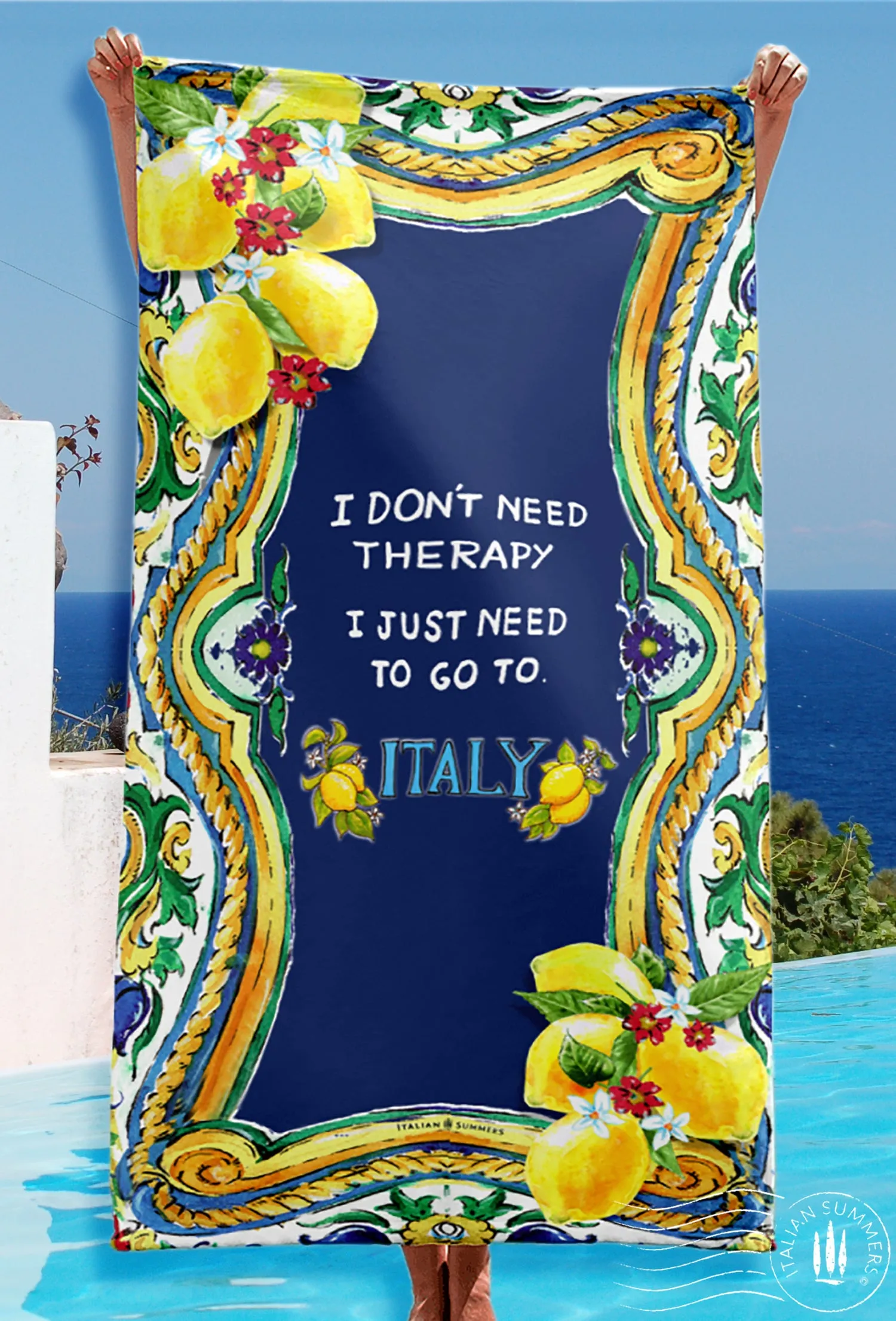 Beach towel I don't need therapy - Sicilian Lemons , Italy beach towel, Italian tiles, Sicilian baroque, Italy Beach, Sicily  beach towel