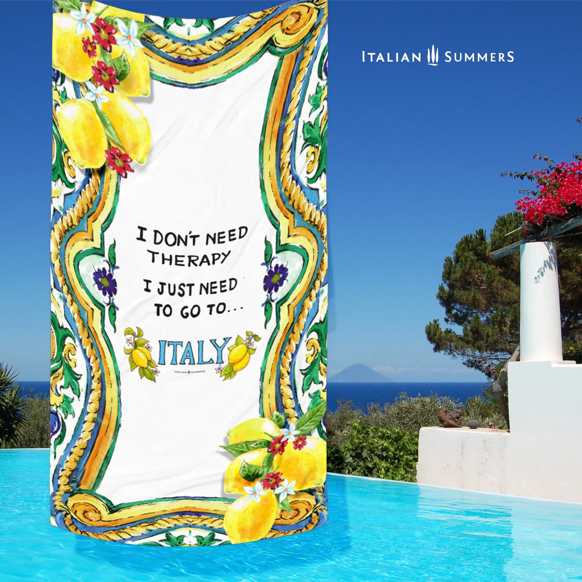 Beach towel I don't need therapy - Sicilian Lemons , Italy beach towel, Italian tiles, Sicilian baroque, Italy Beach, Sicily  beach towel