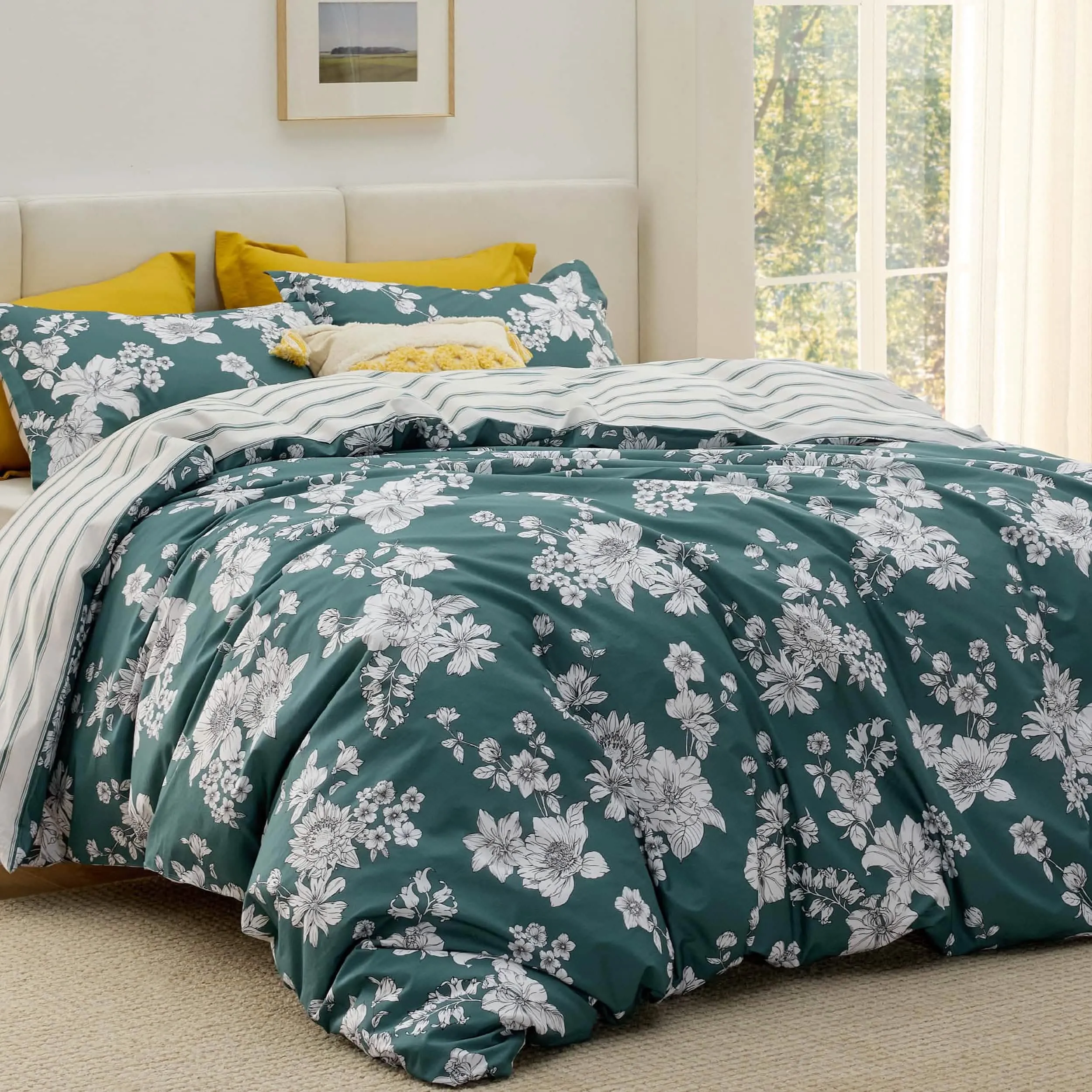 Bedsure 100% Cotton Reversible Floral Duvet Cover Set