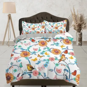 Birds and flowers bedding farmhouse duvet cover queen, king, boho duvet, designer bedding, aesthetic bedding, maximalist full size bedding