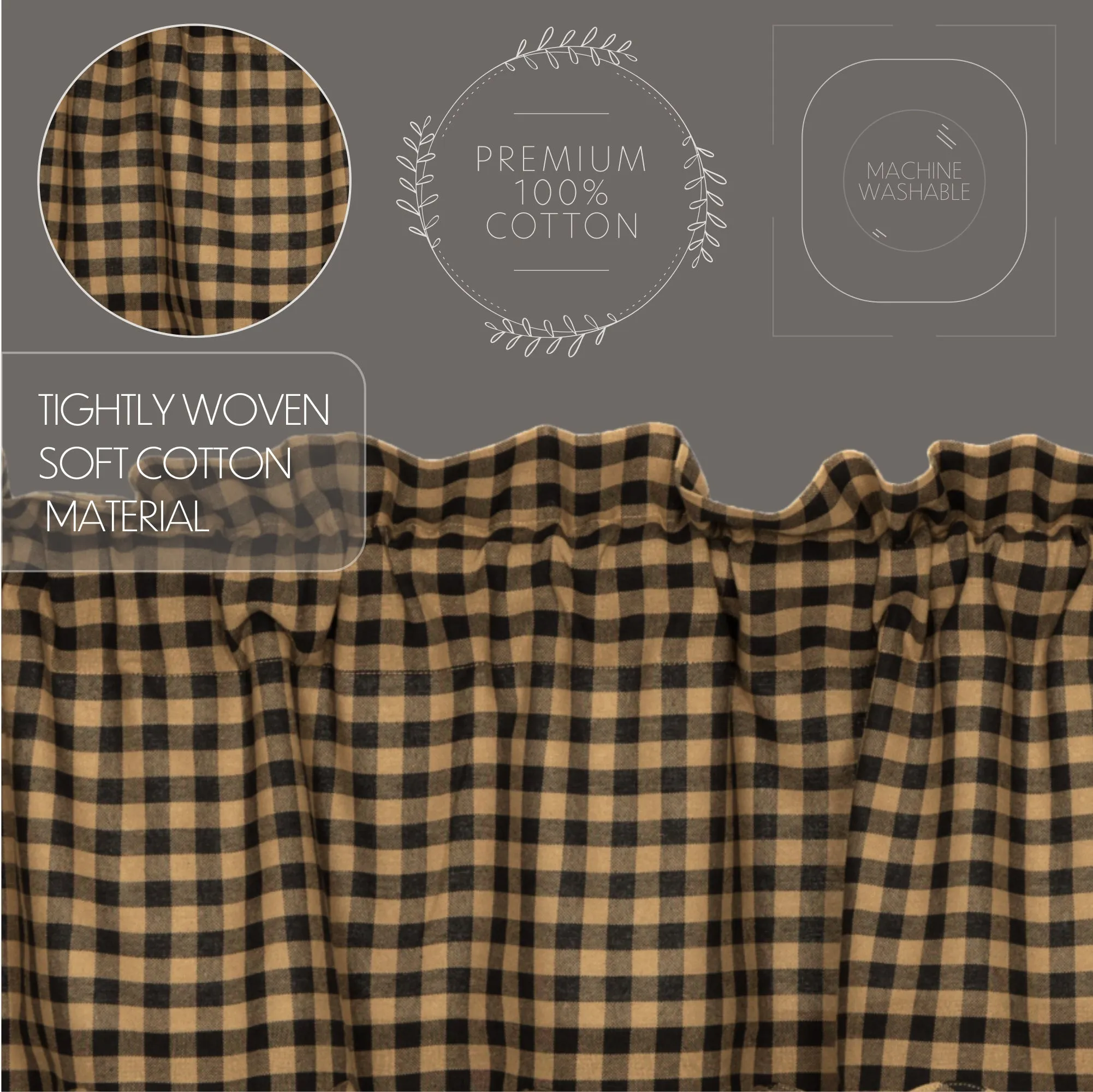 Black Check Scalloped Swag Set of 2 36x36x16 - More due back Mid December 2024