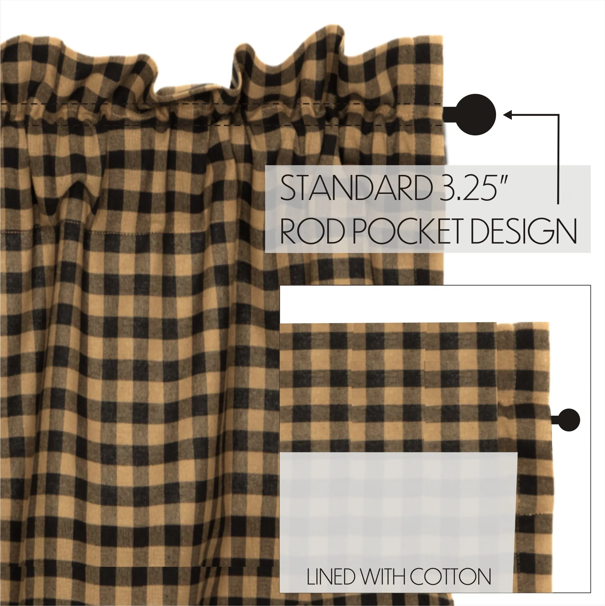 Black Check Scalloped Swag Set of 2 36x36x16 - More due back Mid December 2024