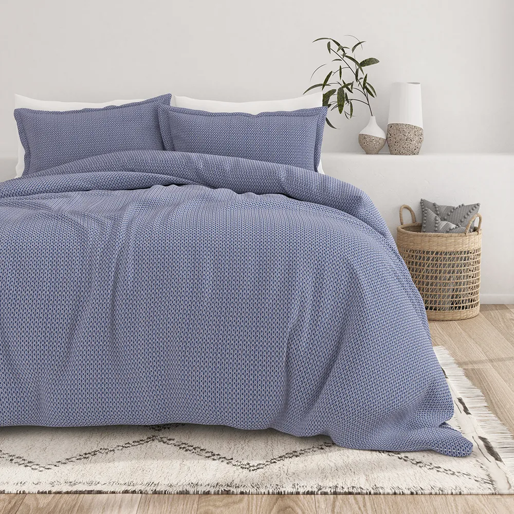 Blue Diamond Pattern 3-Piece Duvet Cover Set