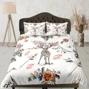 Bohemian Reindeer Duvet Cover Set Cute Bedspread, Boho Dorm Bedding with Pillowcase