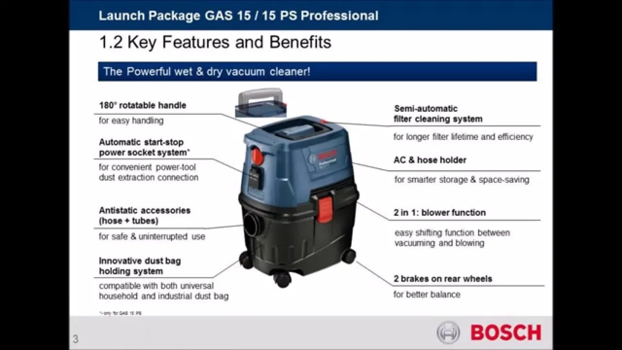 BOSCH Hazard-free Wet & Dry Vacuum Cleaner with Automatic Start-Stop Power Socket System | Model : B-GAS15PS