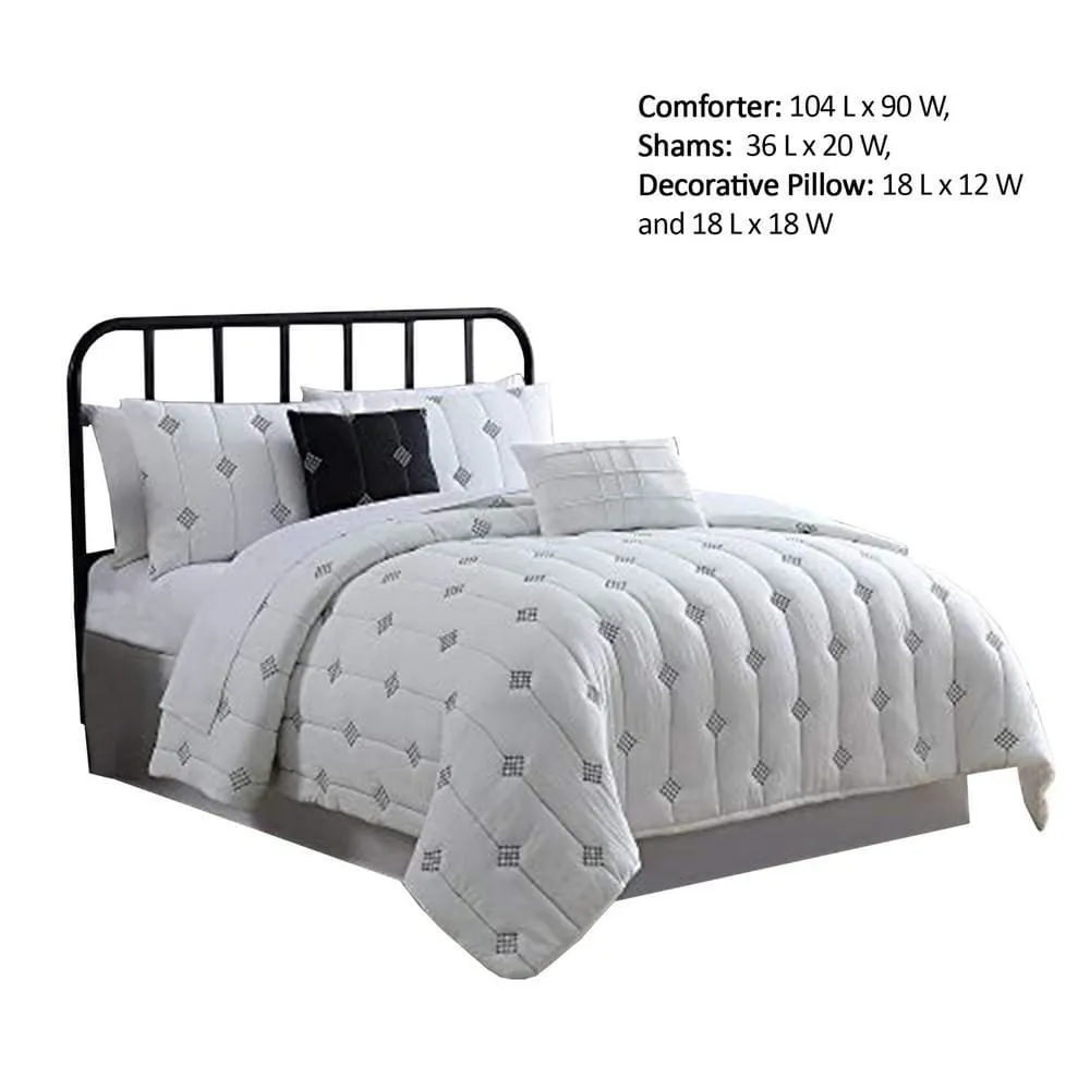 Bucharest 5 Piece Embroidered King Comforter Set with Pleats , White By Casagear  Home