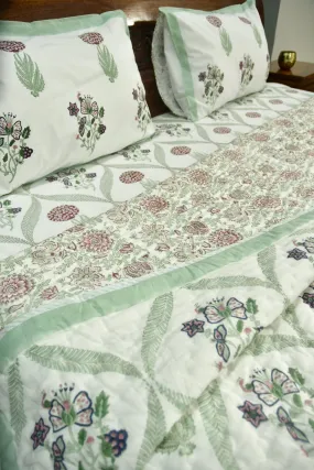 Butterfly and Floral Premium HandBlock Quilt Bedding Set