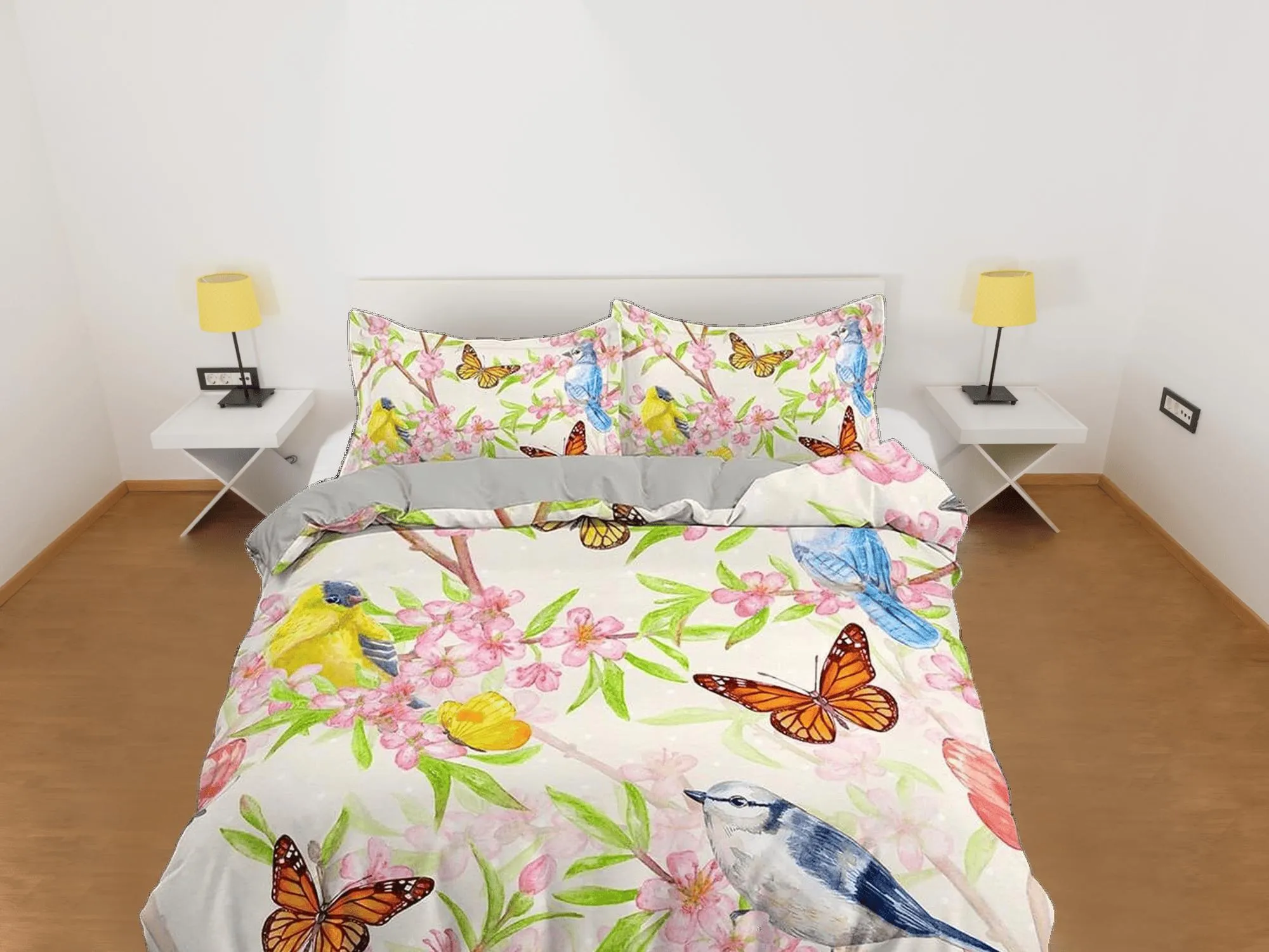 Butterfly hummingbird  botanical bedding duvet cover boho chic dorm bedding full size adult duvet king queen twin, nursery toddler bedding