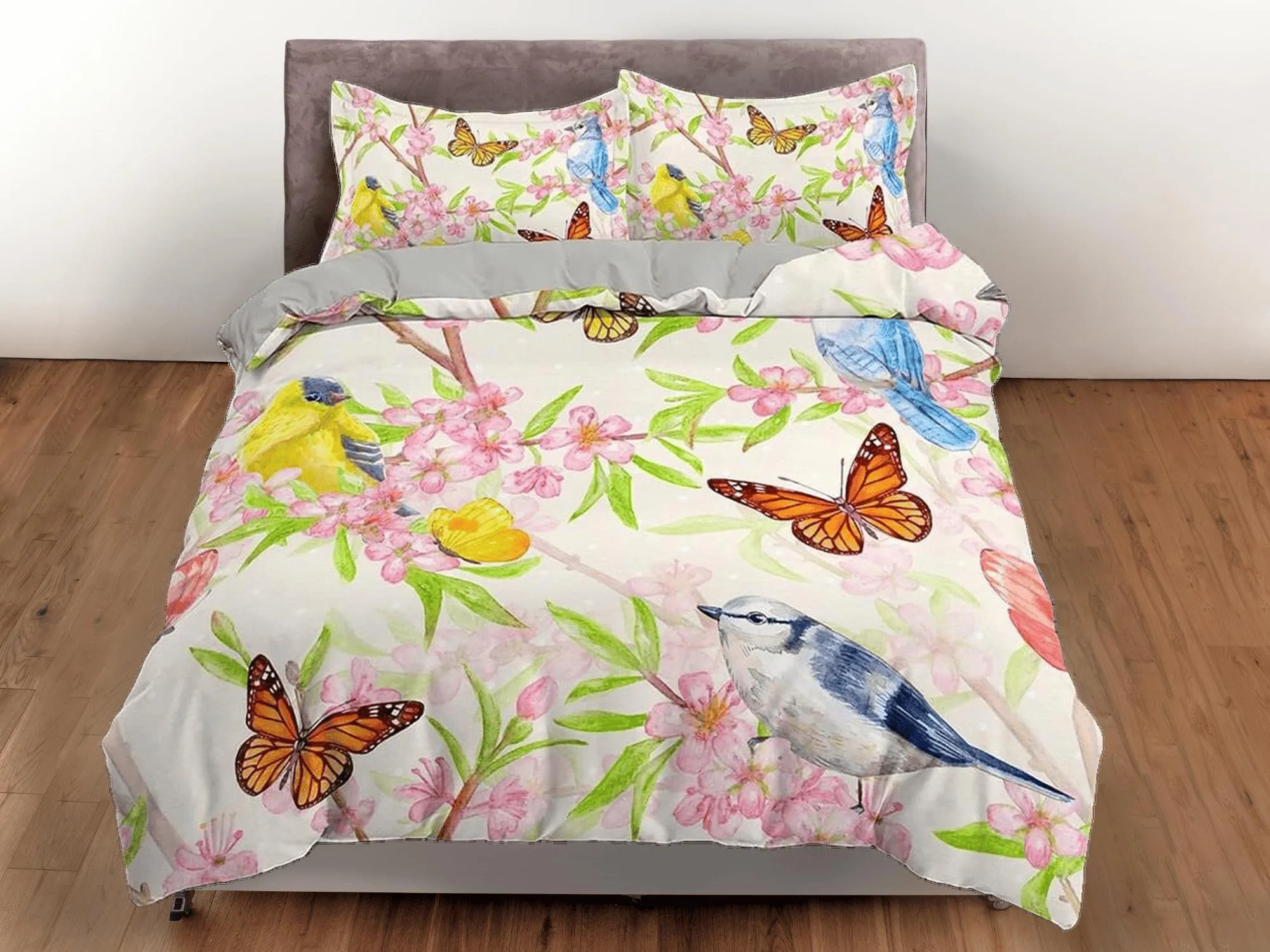 Butterfly hummingbird  botanical bedding duvet cover boho chic dorm bedding full size adult duvet king queen twin, nursery toddler bedding