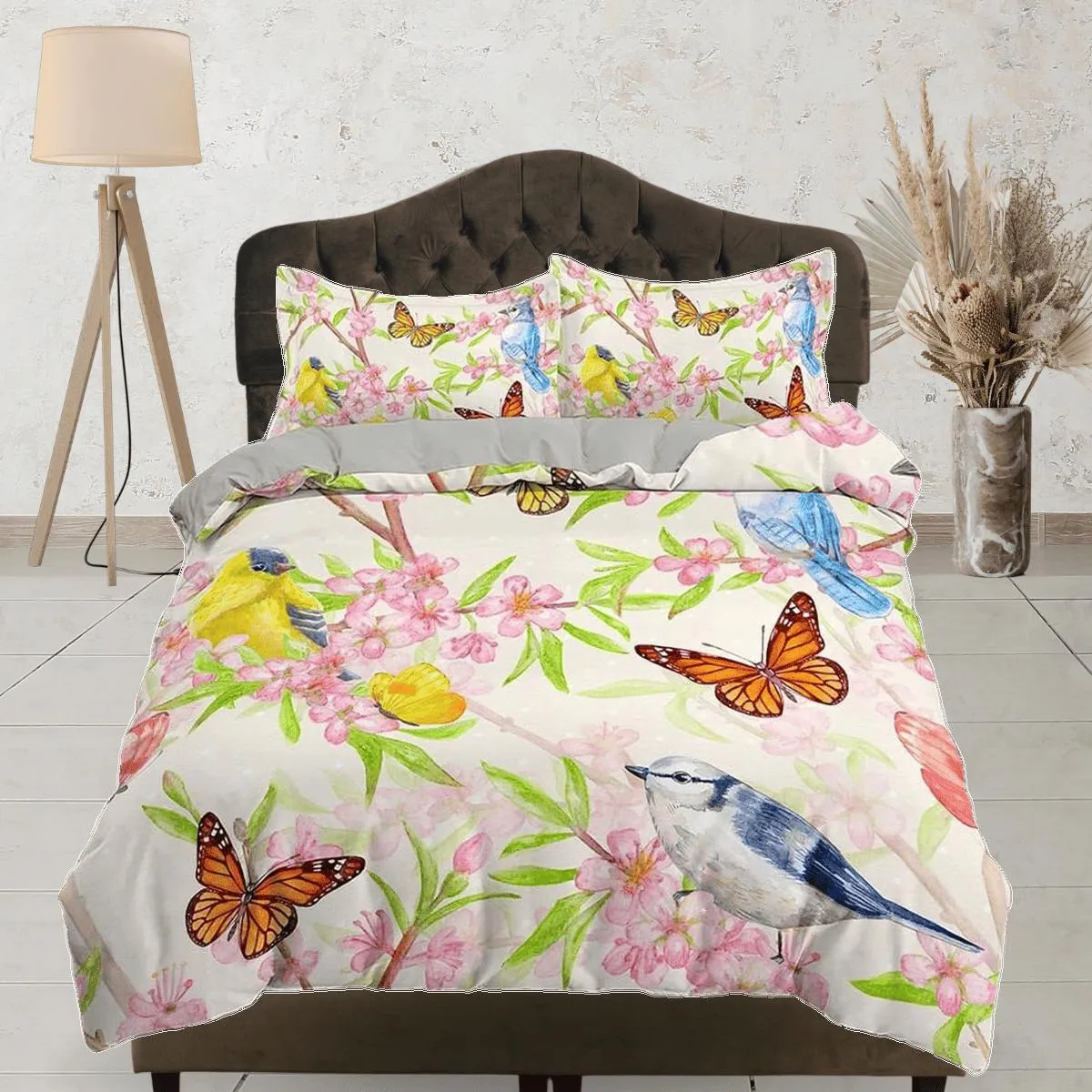 Butterfly hummingbird  botanical bedding duvet cover boho chic dorm bedding full size adult duvet king queen twin, nursery toddler bedding