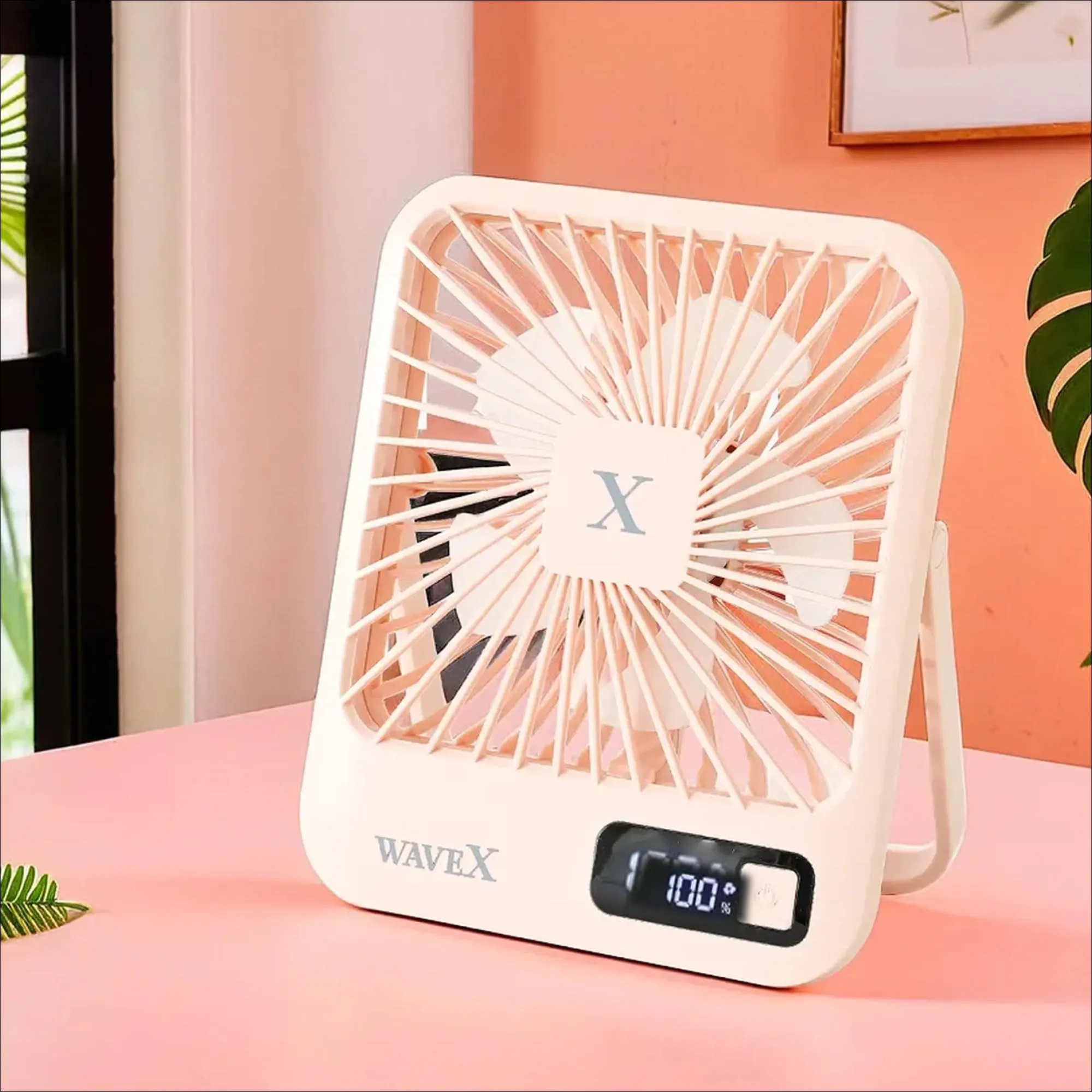 Candes Digital Portable Mini Fan | Rechargeable USB Fan with 5 Speeds | Portable Fan for Office Home Travel | 4-6 Hours Running 2000mAh Battery | Small Fan with 180° Tilt Angle | 1 Yr warranty | Pink