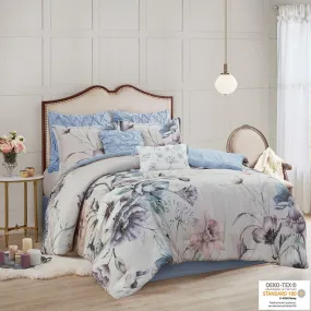 Cassandra 8 Piece Cotton Printed Comforter Set - Blue