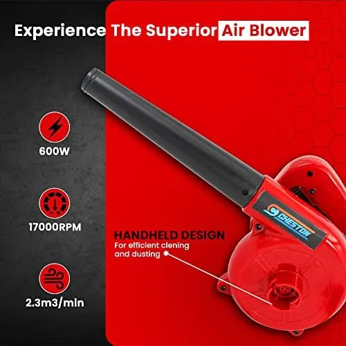 Cheston 600W Red Air Blower   5M Extension Wire Electric Dust Cleaner 17000 RPM for Home PC Garden, Leaf Blower Industrial & Proffesional Use   5 Meter Extension 2 Pin Cord Capacity Upto 1000W