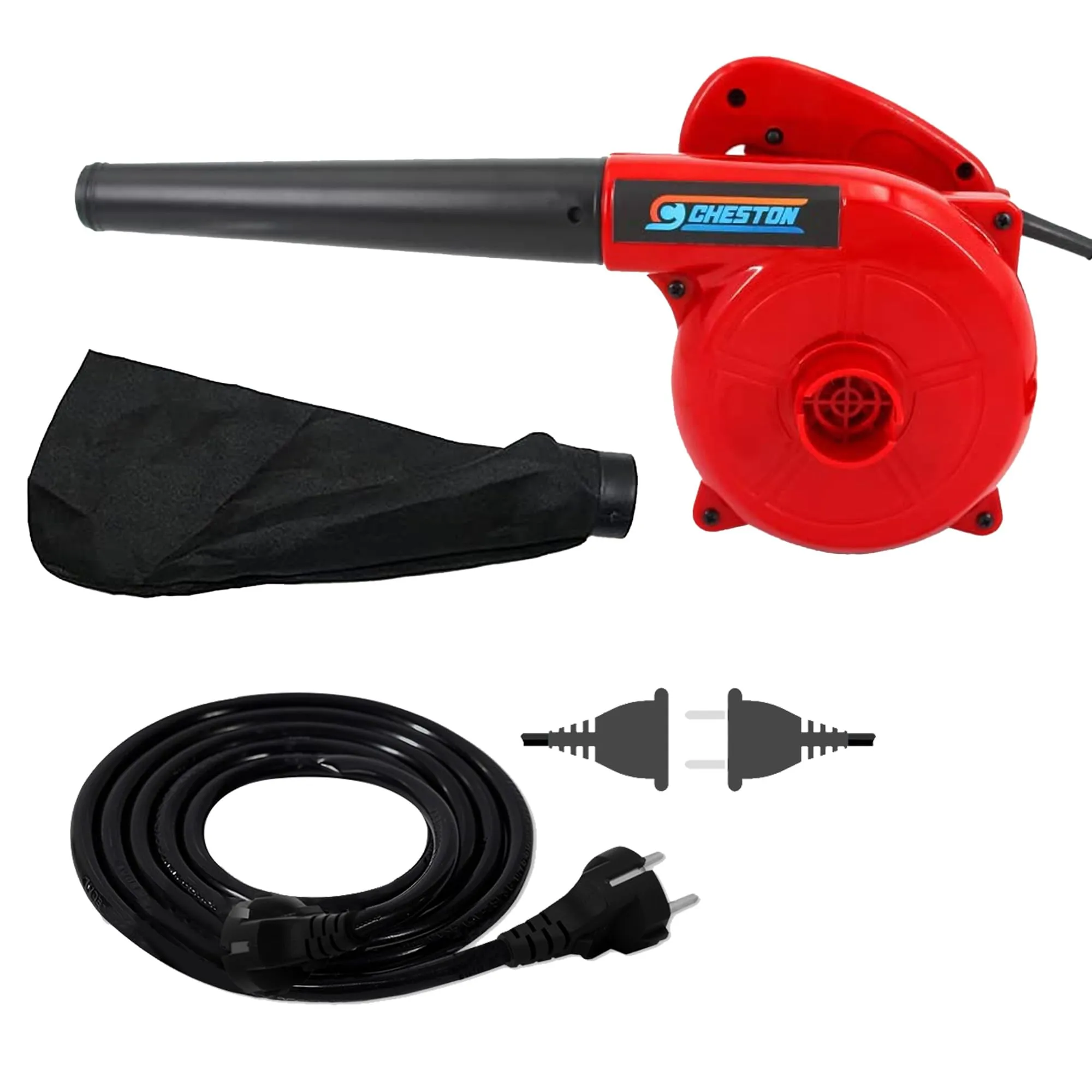 Cheston 600W Red Air Blower   5M Extension Wire Electric Dust Cleaner 17000 RPM for Home PC Garden, Leaf Blower Industrial & Proffesional Use   5 Meter Extension 2 Pin Cord Capacity Upto 1000W