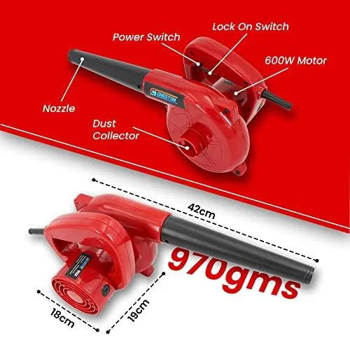 Cheston 600W Red Air Blower   5M Extension Wire Electric Dust Cleaner 17000 RPM for Home PC Garden, Leaf Blower Industrial & Proffesional Use   5 Meter Extension 2 Pin Cord Capacity Upto 1000W