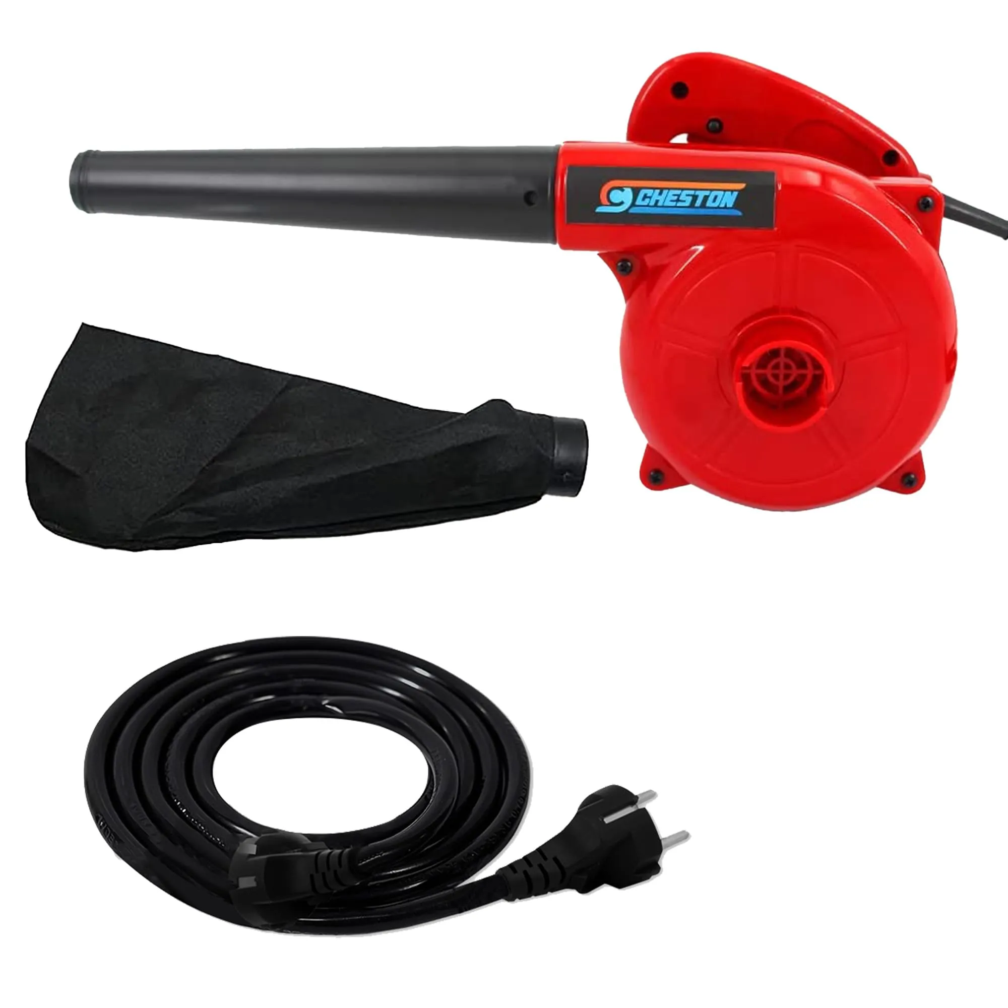 Cheston 600W Red Air Blower   5M Extension Wire Electric Dust Cleaner 17000 RPM for Home PC Garden, Leaf Blower Industrial & Proffesional Use   5 Meter Extension 2 Pin Cord Capacity Upto 1000W