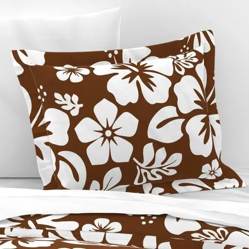 Chocolate Brown and White Hibiscus and Hawaiian Flowers Duvet Cover -Medium Scale