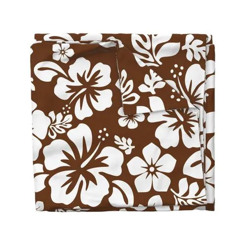 Chocolate Brown and White Hibiscus and Hawaiian Flowers Duvet Cover -Medium Scale